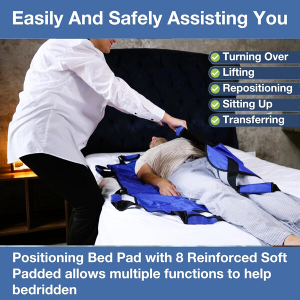 Positioning Bed Pad with Handles 48″ X 40″- Bed Mobility Aid for Seniors, Disabled & Limited Mobility – Non-Slip, Washable & Comfortable – Enhance Safety & Independence – Draw Sheets for Bed Transfers