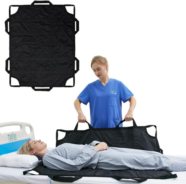 Bed Positioning Pad with Reinforced Handles, 50″ X 40″ Multipurpose Waterproof Transfer Sheet for Turning, Lifting & Sliding,Reusable Washable Patient Positioning Sheet for Bedridden, Caregiver, Black