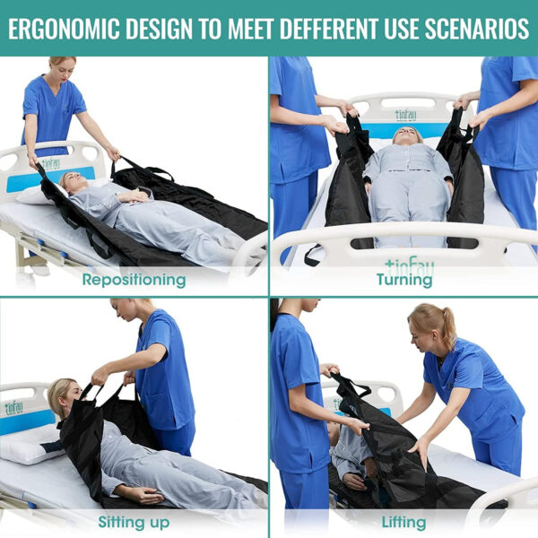 Bed Positioning Pad with Reinforced Handles, 50″ X 40″ Multipurpose Waterproof Transfer Sheet for Turning, Lifting & Sliding,Reusable Washable Patient Positioning Sheet for Bedridden, Caregiver, Black