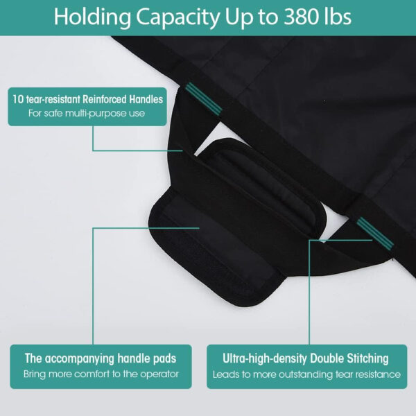 Bed Positioning Pad with Reinforced Handles, 50″ X 40″ Multipurpose Waterproof Transfer Sheet for Turning, Lifting & Sliding,Reusable Washable Patient Positioning Sheet for Bedridden, Caregiver, Black