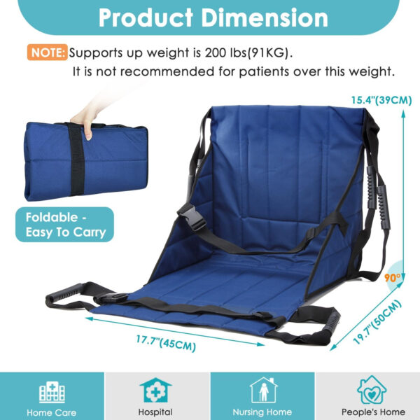 Patient Lift Transfer Belt from Bed to Wheelchair Stair Transfer Emergency Evacuation Chair Pad Safety Medical Lifting Sling Slide Board Transferring for Elderly, Disabled, Adults (Blue – 4 Handles)