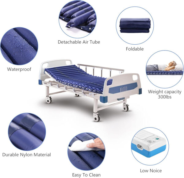 Alternating Air Pressure Mattress, Waterproof, 72.8″L x 33.5″W x 2.6″H, 300 lbs, Quiet Pump System, Fits Most Bed Sizes