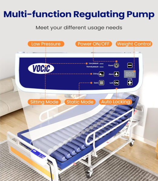 Large Alternating Air Pressure Mattress Pad, Waterproof Pressure Relief Ulcer Cushion Pad, Bed Sore Prevention Solution Mattress Topper with Headrest & Quiet Pump, Support Up to 400LBS