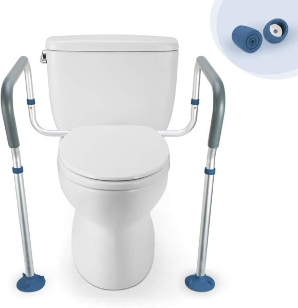 GreenChief Toilet Safety Rail, Medical Bathroom Safety Frame for Elderly, Handicap and Disabled – Adjustable Handrails for Toilet Seat Toilet Handrails Helper, 2 Additional Rubber Tips