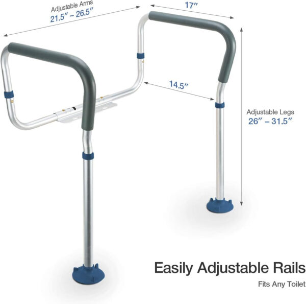 GreenChief Toilet Safety Rail, Medical Bathroom Safety Frame for Elderly, Handicap and Disabled – Adjustable Handrails for Toilet Seat Toilet Handrails Helper, 2 Additional Rubber Tips