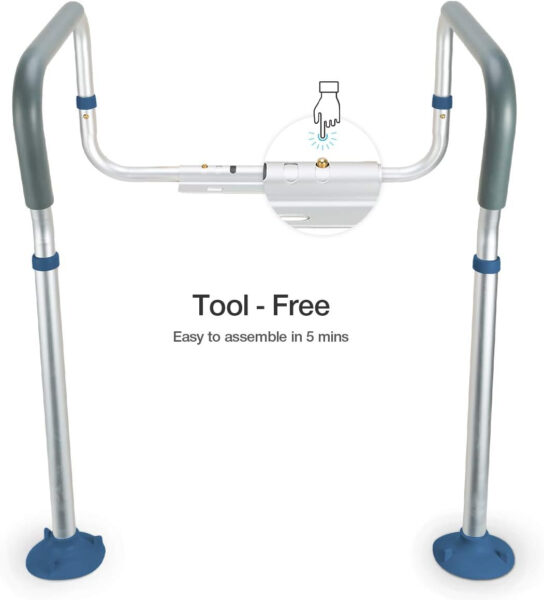 GreenChief Toilet Safety Rail, Medical Bathroom Safety Frame for Elderly, Handicap and Disabled – Adjustable Handrails for Toilet Seat Toilet Handrails Helper, 2 Additional Rubber Tips