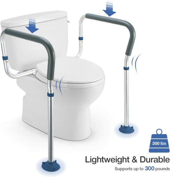 GreenChief Toilet Safety Rail, Medical Bathroom Safety Frame for Elderly, Handicap and Disabled – Adjustable Handrails for Toilet Seat Toilet Handrails Helper, 2 Additional Rubber Tips