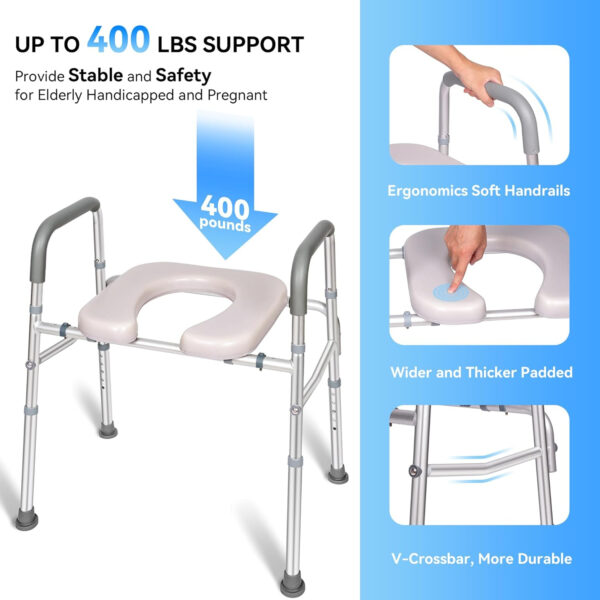 Raised Toilet Seat with Handles, Width and Height Adjustable Commode Chair for Toilet with Arms and Widen Seat, Up to 400lbs, Raised Toilet Seat for Seniors, Handicap, Pregnant, Fits Any Toilet