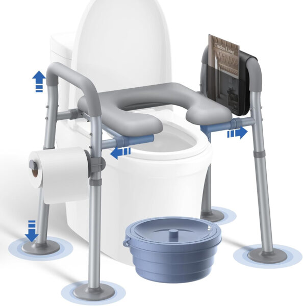 Raised Toilet Seat with Handles Open-Front Design, Adjustable Height & Width 440lbs Toilet Seat Riser for Seniors, Elevated Toilet Seat for Elderly Handicap Surgery Pregnant, Toilet Bath Bed