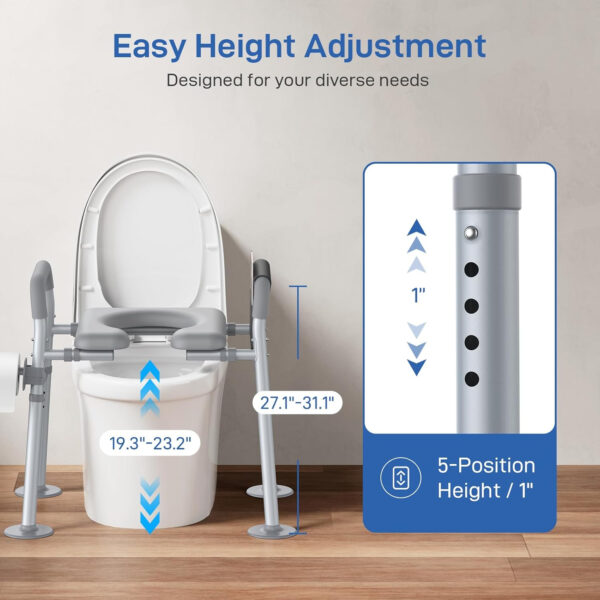 Raised Toilet Seat with Handles Open-Front Design, Adjustable Height & Width 440lbs Toilet Seat Riser for Seniors, Elevated Toilet Seat for Elderly Handicap Surgery Pregnant, Toilet Bath Bed