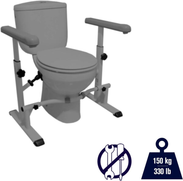KMINA – Toilet Safety Rails for Seniors (330 lbs), Frame with Arms, Adjustable Height and Width, Grab Bars