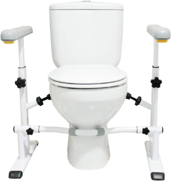 KMINA – Toilet Safety Rails for Seniors (330 lbs), Frame with Arms, Adjustable Height and Width, Grab Bars