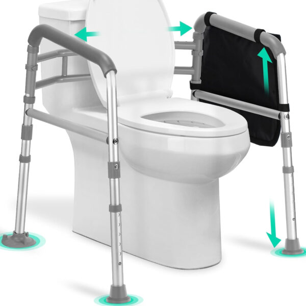 FSA/HSA Eligible Toilet Safety Rails for Seniors, Adjustable Height & Width Toilet Safety Frames with Handles,Toilet Rails W. Reinforced Bars&Suction Cups for Disabled Elderly Fit Most Toilets