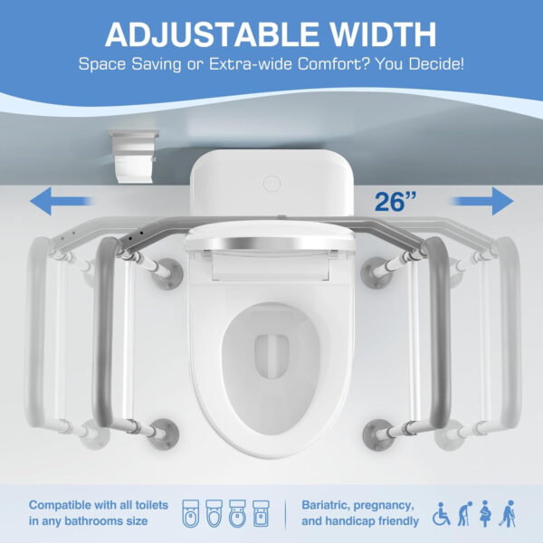 FSA/HSA Eligible Toilet Safety Rails for Seniors, Adjustable Height & Width Toilet Safety Frames with Handles,Toilet Rails W. Reinforced Bars&Suction Cups for Disabled Elderly Fit Most Toilets