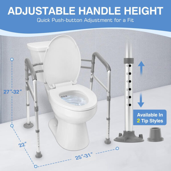 FSA/HSA Eligible Toilet Safety Rails for Seniors, Adjustable Height & Width Toilet Safety Frames with Handles,Toilet Rails W. Reinforced Bars&Suction Cups for Disabled Elderly Fit Most Toilets