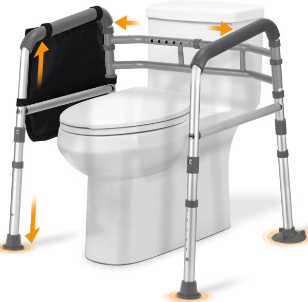 Toilet Safety Rails for Seniors, FSA/HSA Eligible Adjustable Height & Width Toilet Safety Frames with Handles,Toilet Rails with Reinforced Bars & Suction Cups for Disabled Elderly Bariatrics