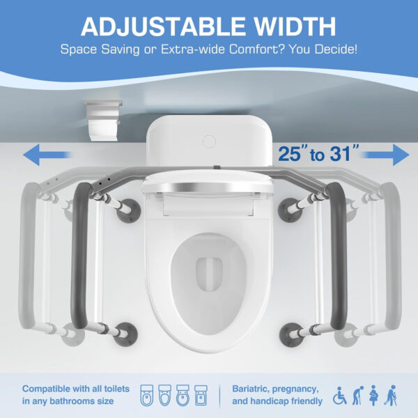 Toilet Safety Rails for Seniors, FSA/HSA Eligible Adjustable Height & Width Toilet Safety Frames with Handles,Toilet Rails with Reinforced Bars & Suction Cups for Disabled Elderly Bariatrics
