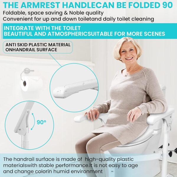 Toilet Safety Rails for Elderly (520 lbs), Toilet Rails for Elderly Free Standing Adjustable Height Width, Heavy Duty Toilet Safety Frame with Arms, Handicap Toilet Seat for Christmas