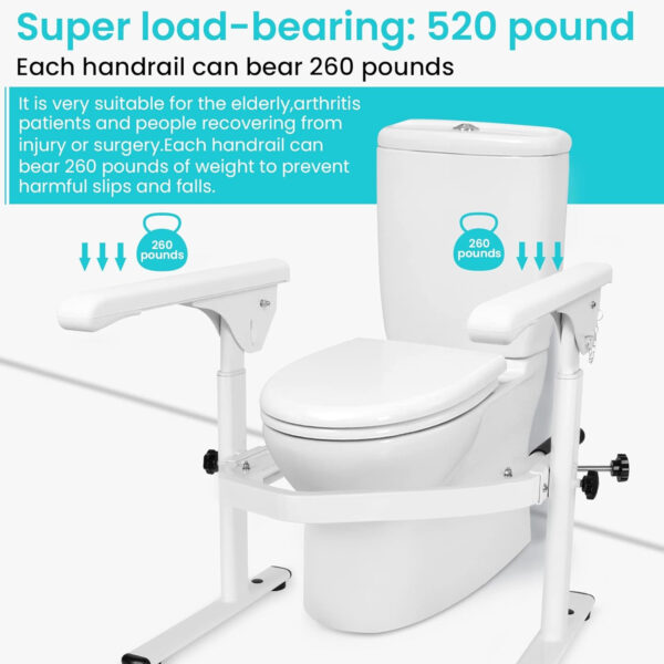 Toilet Safety Rails for Elderly (520 lbs), Toilet Rails for Elderly Free Standing Adjustable Height Width, Heavy Duty Toilet Safety Frame with Arms, Handicap Toilet Seat for Christmas