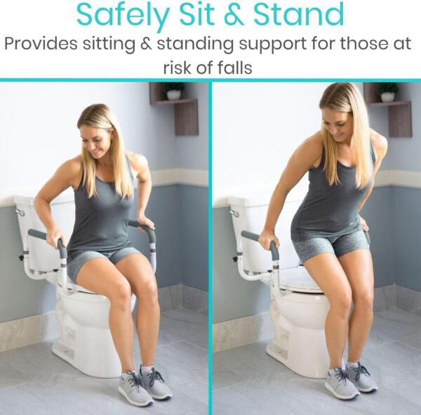 Vive Toilet Safety Rail – Adjustable Grab Bar – Compact Support Frame with Handrail for Bathroom Toilet Seat – Easy Installation for Handicap Senior Bariatrics, Elderly Balance – Padded Hand Armrest