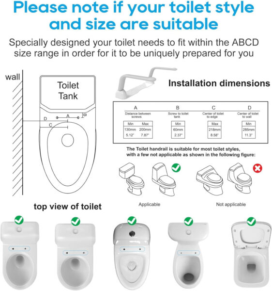 Toilet Safety Rails for Seniors (500 lbs), Handicap Toilet Rails with Foldable Handles, Toilet Assist Rails, Toilet Rails for Seniors, Heavy Duty Toilet Safety Frames Rails with Arms