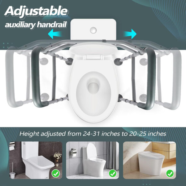 Toilet Safety Rails – Heavy-Duty Adjustable Support Rails for Seniors and Disabled – Fits Any Toilet, Easy Installation, Foldable Design (300 LB)