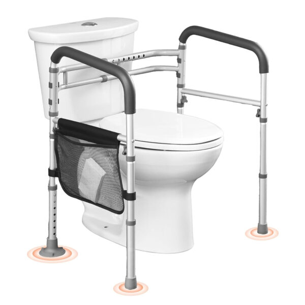 VEVOR Toilet Safety Rail, Folding Toilet Seat Frame, Adjustable Detachable Fit Most Toilets, Heavy 300lbs Capacity Duty Medical Bathroom Toilet Handrails Stand Alone for Handicap, Elderly, Disabled