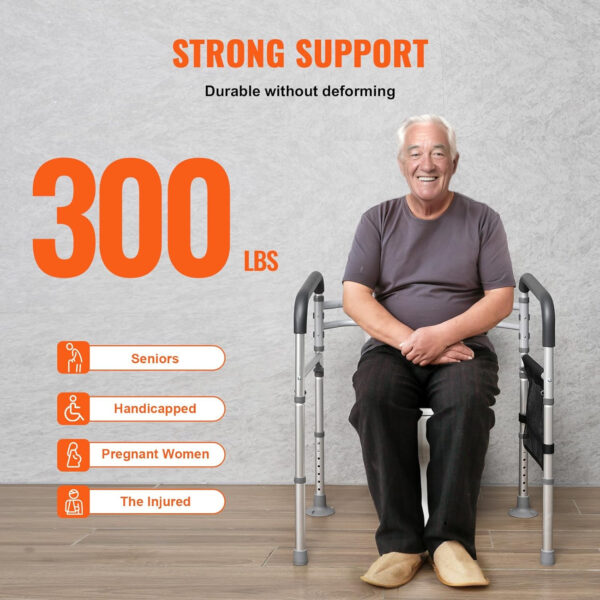 VEVOR Toilet Safety Rail, Folding Toilet Seat Frame, Adjustable Detachable Fit Most Toilets, Heavy 300lbs Capacity Duty Medical Bathroom Toilet Handrails Stand Alone for Handicap, Elderly, Disabled