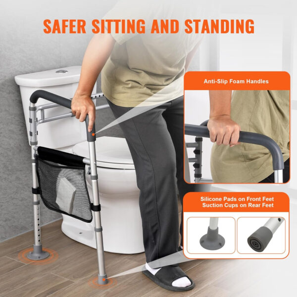VEVOR Toilet Safety Rail, Folding Toilet Seat Frame, Adjustable Detachable Fit Most Toilets, Heavy 300lbs Capacity Duty Medical Bathroom Toilet Handrails Stand Alone for Handicap, Elderly, Disabled