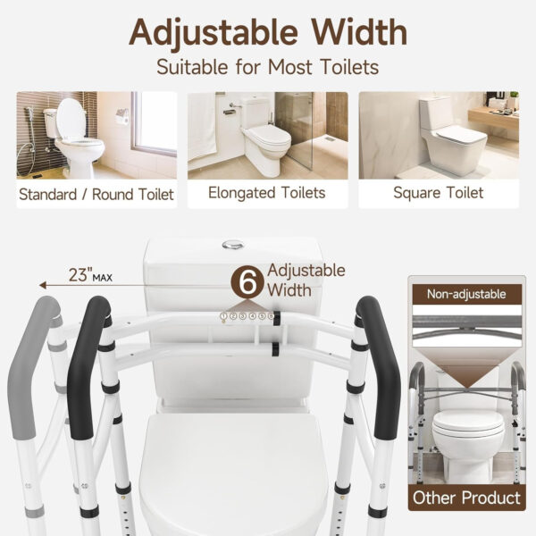 WAYES Toilet Safety Rails – Toilet Arms for Elderly, Fit for Most Toilet, Up to 300 Lbs, Adjustable Height & Width