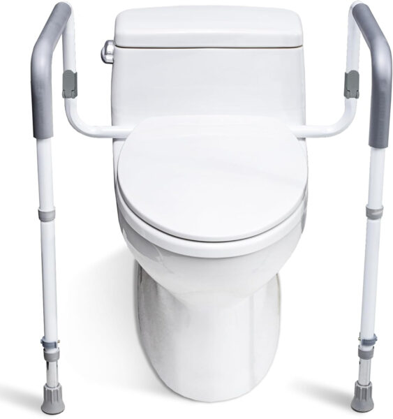 Toilet Safety Rails for Elderly Adults – Adjustable Bathroom Toilet Safety Frame with Handles – Stand Alone Toilet Grab Bar for Senior, Handicap & Disabled,Fits Most Toilets, White, TRX-8002