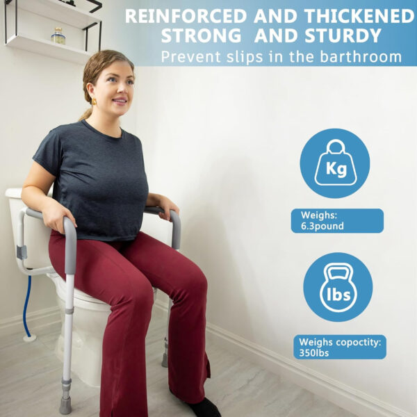 Toilet Safety Rails for Elderly Adults – Adjustable Bathroom Toilet Safety Frame with Handles – Stand Alone Toilet Grab Bar for Senior, Handicap & Disabled,Fits Most Toilets, White, TRX-8002