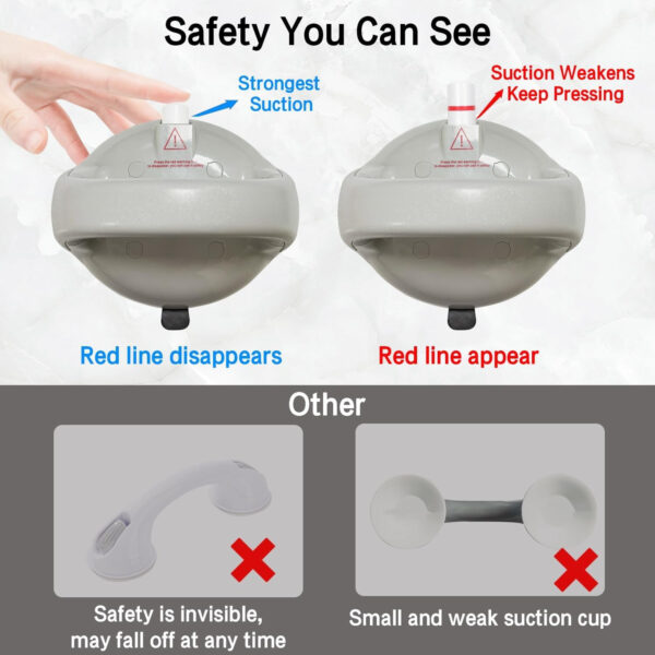 Safety Suction Shower Grab Bar, Glow in The Dark Shower Grab Bar with 418 Pounds Capacity, Shower Handles for Elderly Suction, Handicap Grab Bar for Bathroom, Bathtub, Toilet, Gray