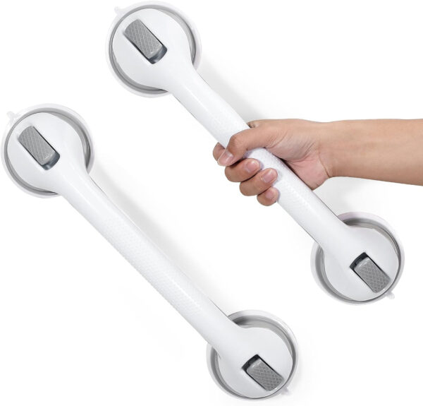 Grab Bars for Bathtubs and Showers, 16 Inch Shower Handle Heavy Duty Suction Cup Grab Bars for Shower Chair, Bathroom Safety Bar for Elderly 2 Pack