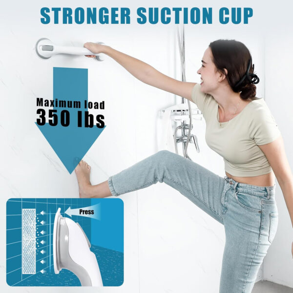 Grab Bars for Bathtubs and Showers, 16 Inch Shower Handle Heavy Duty Suction Cup Grab Bars for Shower Chair, Bathroom Safety Bar for Elderly 2 Pack