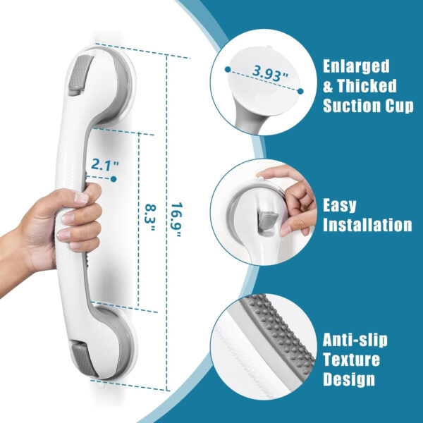 Grab Bars for Bathtubs and Showers, 16 Inch Shower Handle Heavy Duty Suction Cup Grab Bars for Shower Chair, Bathroom Safety Bar for Elderly 2 Pack