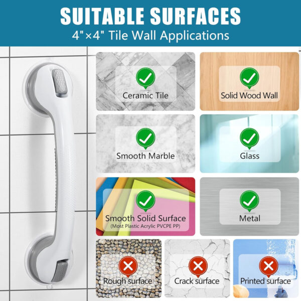Grab Bars for Bathtubs and Showers, 16 Inch Shower Handle Heavy Duty Suction Cup Grab Bars for Shower Chair, Bathroom Safety Bar for Elderly 2 Pack