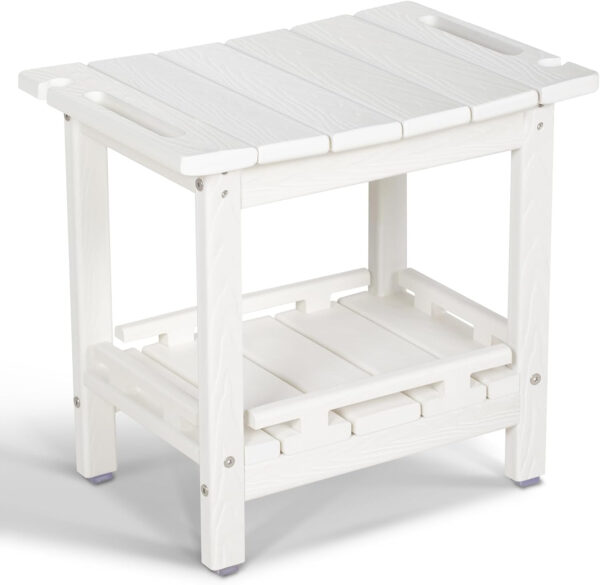 NALONE Shower Bench, HDPE Shower Benches with Storage Shelf & Handles, Indoor and Outdoor Use (White)