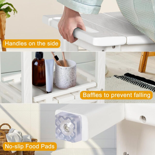 NALONE Shower Bench, HDPE Shower Benches with Storage Shelf & Handles, Indoor and Outdoor Use (White)