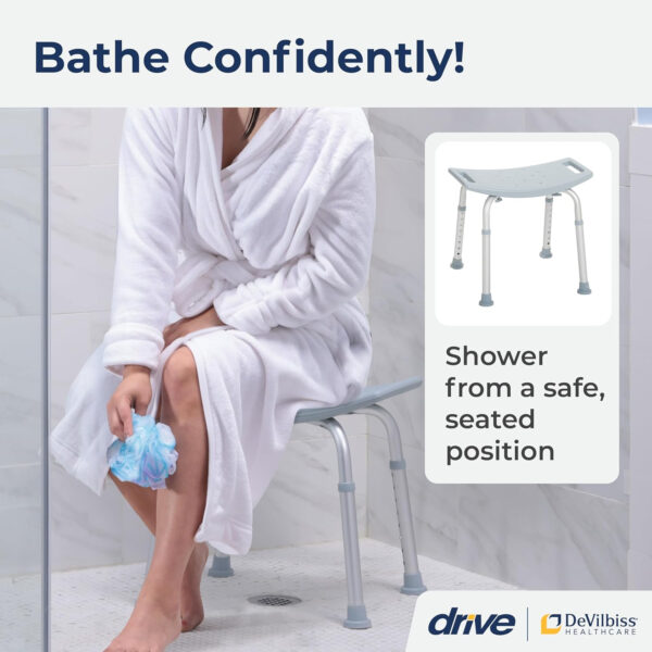 Drive Medical RTL12203KDR Shower Chair, Adjustable Shower Stool with Suction Feet, Shower Seat for Inside Tub, Bathroom Bench, 300 LB Weight Capacity