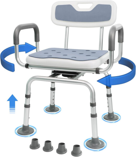 Eosprim 360° Swivel Shower Chair for Bathtub, Adjustable Swivel Seat with Padded Back and Arms, Swivel Shower Chair for Inside Shower, Shower Chair Swivel seat for Seniors & Handicap