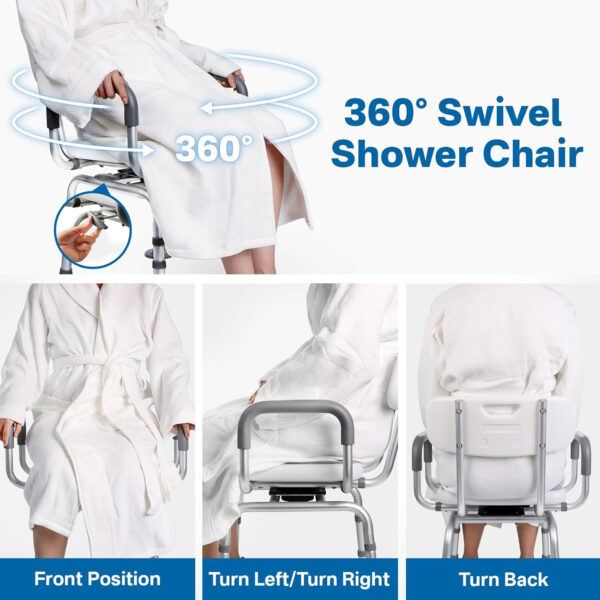 Eosprim 360° Swivel Shower Chair for Bathtub, Adjustable Swivel Seat with Padded Back and Arms, Swivel Shower Chair for Inside Shower, Shower Chair Swivel seat for Seniors & Handicap