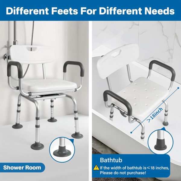 Eosprim 360° Swivel Shower Chair for Bathtub, Adjustable Swivel Seat with Padded Back and Arms, Swivel Shower Chair for Inside Shower, Shower Chair Swivel seat for Seniors & Handicap