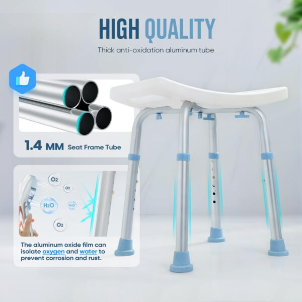 OasisSpace Shower Chair, Adjustable Bath Stool Chair for Inside Shower – Tool Free Anti-Slip Bench Bathtub Stool Seat with Durable Aluminum Legs for Elderly, Senior, Handicap & Disabled