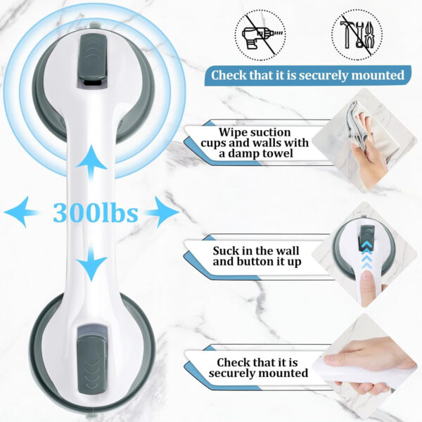 2-Pack Shower Handle Safety Grab Bars with Suction Cups for Bathtubs and Showers – Bathroom Rails Aid for Seniors, Elderly, Handicap – Wall & Bath Tub Toilet Support 12Inch