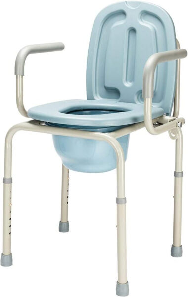 mefeir 450lbs Drop Arm Medical Bedside Commode Chair, Homecare Toilet Seat with Safety Steel Frame, 8 Quart Capacity Pail, Adjustable Height Support Tool-Free Assembly