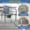 Bedside Commode Chair with Wheels, Heavy Duty Steel Frame Portable Toilets for Elderly with Adjustable Height, Bedside Commodes for Seniors, Portable Commode for Elderly - Image 3