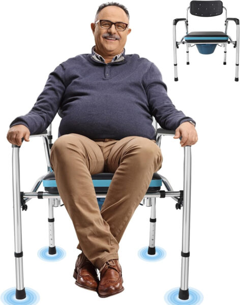 Eosprim Bariatric Bedside Commode Extra Wide Seat, Heavy Duty Toilet Seat Riser, 4 in 1 Folding Commode Chair with Arms, Portable Toilet for Adults, Shower Potty Chair for Elderly Disabled Seniors