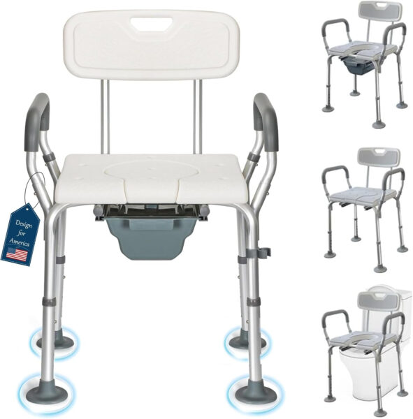 Eosprim 4In1 Heavy Duty Bedside Commode Toilet Chair for Seniors, Raised Toilet Seat Riser with Handles Arms, Portable Potty Shower Chair, Toilet Safety Rails Frame for Elderly Handicap Adult