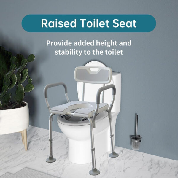 Eosprim 4In1 Heavy Duty Bedside Commode Toilet Chair for Seniors, Raised Toilet Seat Riser with Handles Arms, Portable Potty Shower Chair, Toilet Safety Rails Frame for Elderly Handicap Adult